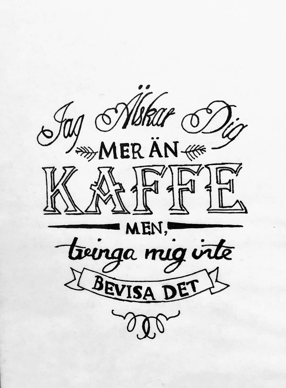 Handskriven kaffesedel i ram