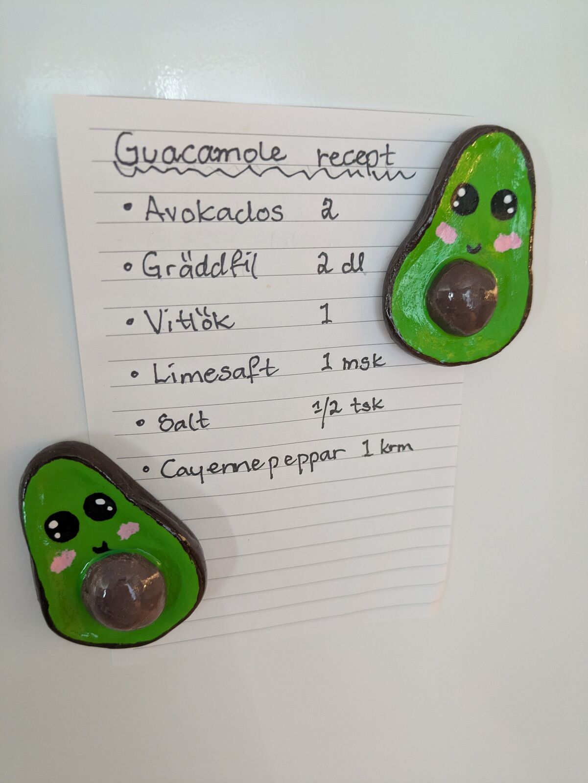 Keramikavokados med leenden och ett recept på guacamole